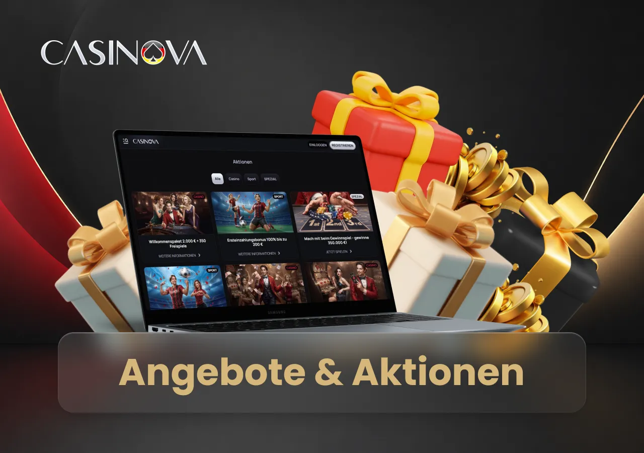 Casinova Casino präsentiert Willkommensangebote und Aktionen für neue und bestehende Spieler.